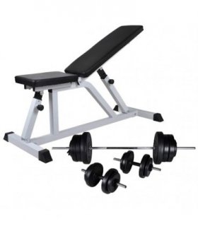 vidaXL Workout Bench with Barbell and Dumbbell Set 60.5 kg