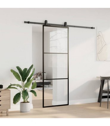 vidaXL Sliding Door with Hardware Set Black 76x205 cm ESG Glass