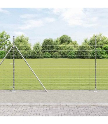 vidaXL Welded Wire Fence with Concrete Base 25 x 1.6 m Silver Mesh