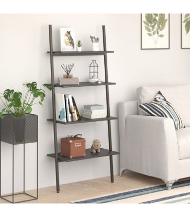 vidaXL 4-Tier Leaning Shelf Black 64x34x150.5 cm