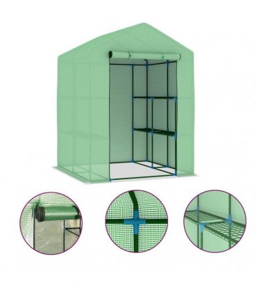 vidaXL Greenhouse | Green | Polyethylene mesh fabric | Large | Shelving