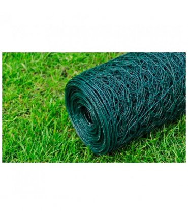 vidaXL Chicken Wire Fence with PVC Coating 25x1 m Green
