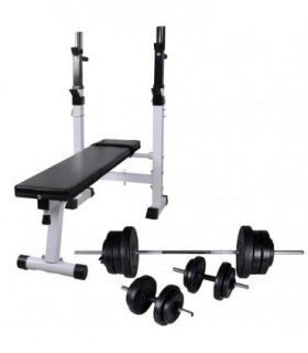 vidaXL Workout Bench with Weight Rack, Barbell and Dumbbell Set 60.5kg