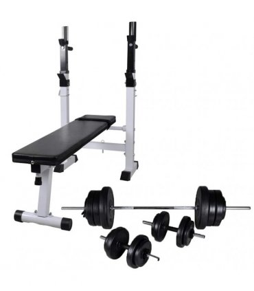 vidaXL Workout Bench with Weight Rack, Barbell and Dumbbell Set 60.5kg