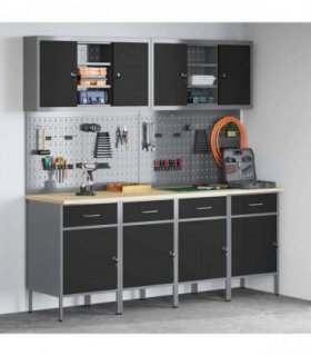 vidaXL Work Cabinet with Drawer 10 pcs Black Engineered Wood and Steel