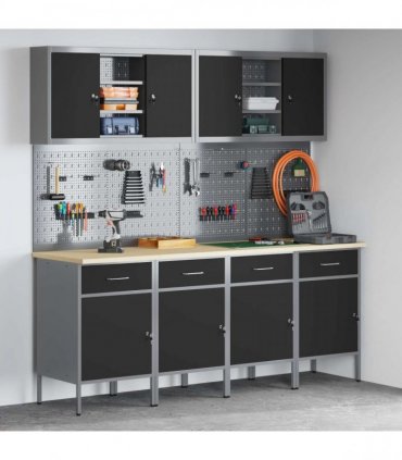 vidaXL Work Cabinet with Drawer 10 pcs Black Engineered Wood and Steel