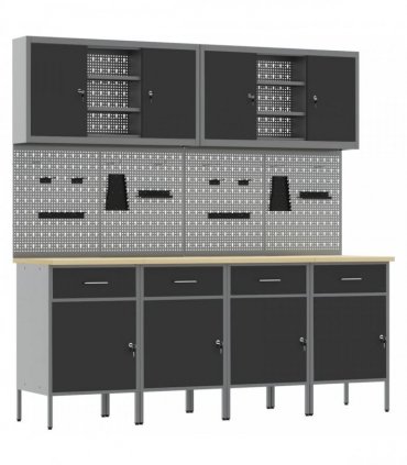 vidaXL Work Cabinet with Drawer 10 pcs Black Engineered Wood and Steel