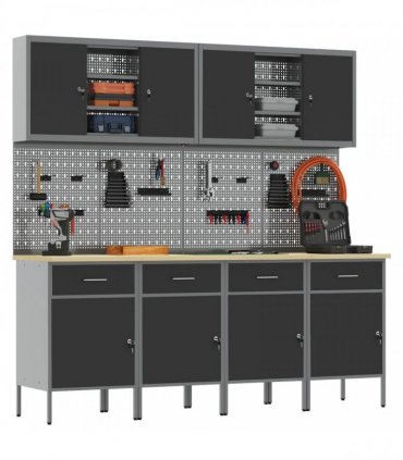 vidaXL Work Cabinet with Drawer 10 pcs Black Engineered Wood and Steel