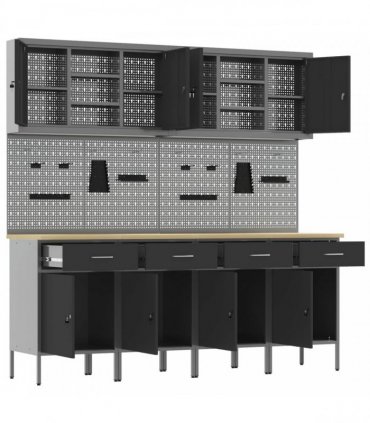 vidaXL Work Cabinet with Drawer 10 pcs Black Engineered Wood and Steel