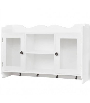 White MDF Wall Cabinet Display Shelf Book/DVD/Glass Storage