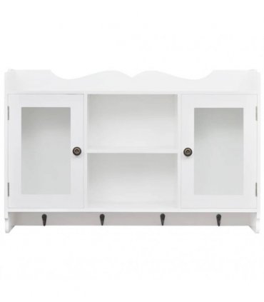 White MDF Wall Cabinet Display Shelf Book/DVD/Glass Storage