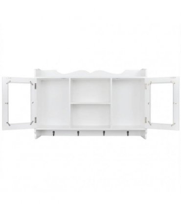 White MDF Wall Cabinet Display Shelf Book/DVD/Glass Storage