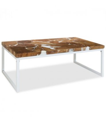 vidaXL Coffee Table Teak Resin 110x60x40 cm White and Brown