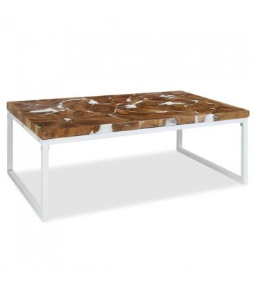 vidaXL Coffee Table Teak Resin 110x60x40 cm White and Brown
