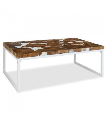 vidaXL Coffee Table Teak Resin 110x60x40 cm White and Brown
