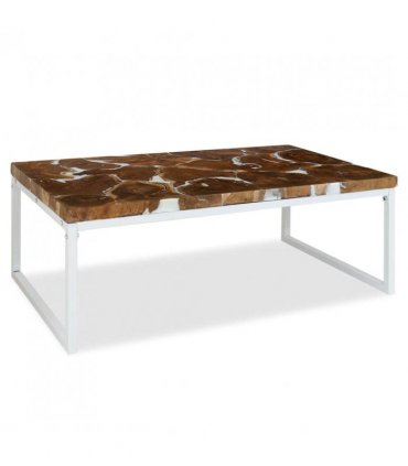 vidaXL Coffee Table Teak Resin 110x60x40 cm White and Brown