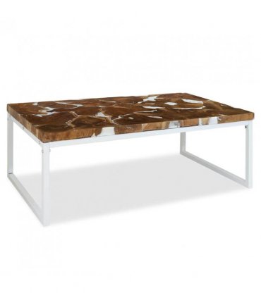 vidaXL Coffee Table Teak Resin 110x60x40 cm White and Brown