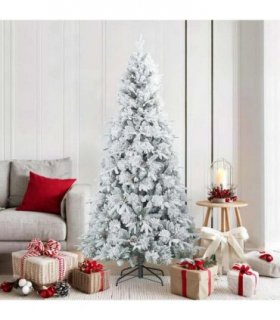vidaXL Artificial Hinged Christmas Tree Snow Flocked White 180 cm
