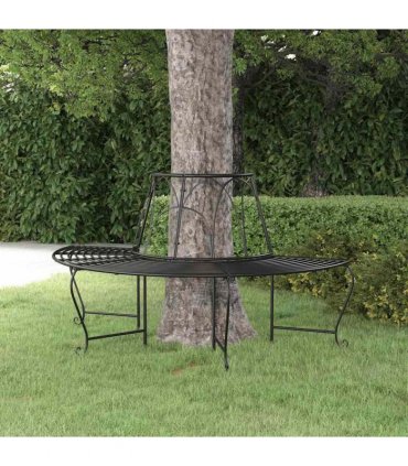 vidaXL Tree Bench | Black | Steel | Medium | Durable | Half Round Tree Bench