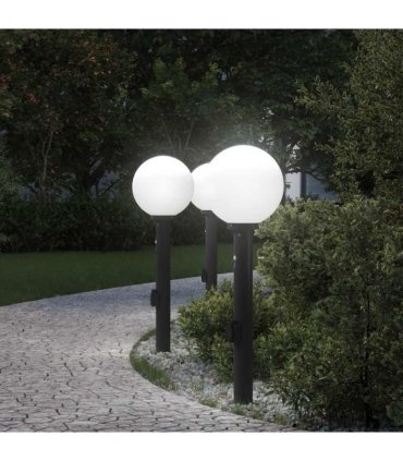 vidaXL Bollard Lights with Sensor&Outlet 3 pcs 80 cm Black IP44