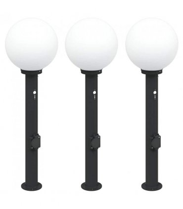 vidaXL Bollard Lights with Sensor&Outlet 3 pcs 80 cm Black IP44