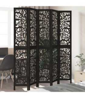 vidaXL Room Divider 5 Panels Black Solid Wood Paulownia