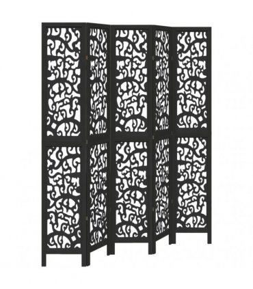 vidaXL Room Divider 5 Panels Black Solid Wood Paulownia
