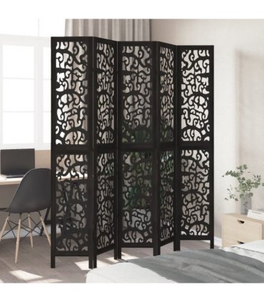 vidaXL Room Divider 5 Panels Black Solid Wood Paulownia