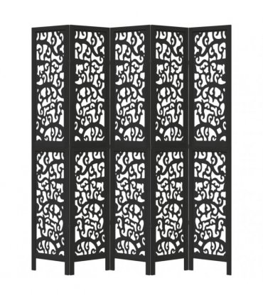 vidaXL Room Divider 5 Panels Black Solid Wood Paulownia