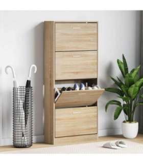 vidaXL Shoe Cabinet Sonoma Oak 63x24x147 cm Engineered Wood