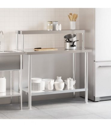vidaXL Kitchen Work Table with Overshelf 110x55x120 cm Stainless Steel