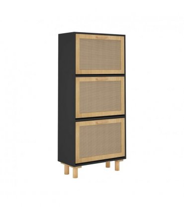vidaXL Shoe Cabinet Black 52x25x115 cm Engineered Wood&Natural Rattan