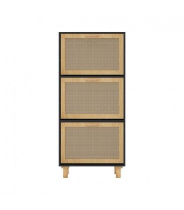vidaXL Shoe Cabinet Black 52x25x115 cm Engineered Wood&Natural Rattan