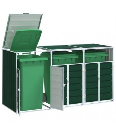 vidaXL Wheelie Bin Storage for Triple Bins Green 216x81x115 cm Steel