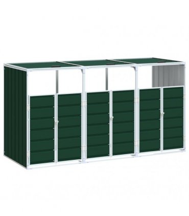 vidaXL Wheelie Bin Storage for Triple Bins Green 216x81x115 cm Steel