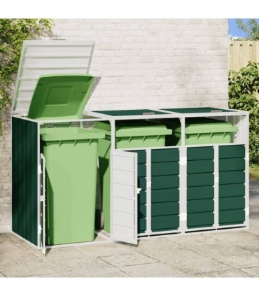 vidaXL Wheelie Bin Storage for Triple Bins Green 216x81x115 cm Steel