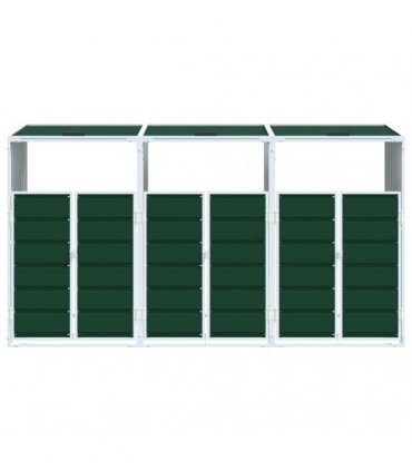 vidaXL Wheelie Bin Storage for Triple Bins Green 216x81x115 cm Steel