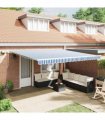 vidaXL Retractable Awning Manual Blue and White 500 x 300 cm