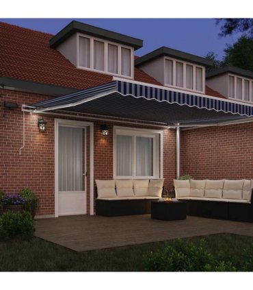 vidaXL Retractable Awning Manual Blue and White 500 x 300 cm