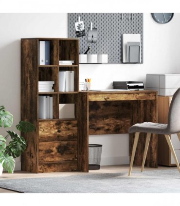 vidaXL Desk with Drawer with Shelf with Storage 2 pcs Smoked Oak