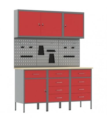 vidaXL Work Cabinet with Drawer 8 pcs Red Engineered Wood and Steel