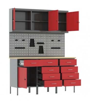 vidaXL Work Cabinet with Drawer 8 pcs Red Engineered Wood and Steel