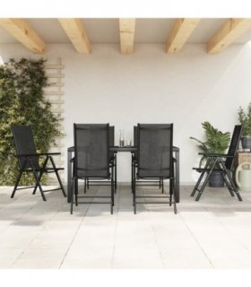 vidaXL Garden Dining Set | Black | Powder-coated aluminium, WPC, Textilene