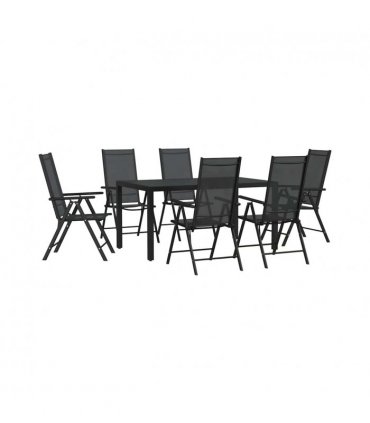 vidaXL Garden Dining Set | Black | Powder-coated aluminium, WPC, Textilene