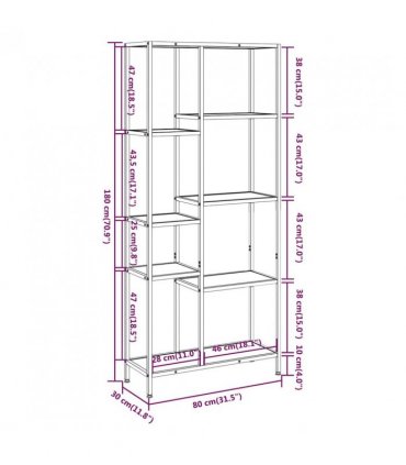 vidaXL Book Shelf 80x30x180 cm Steel and Engineered Wood