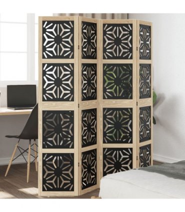 vidaXL Room Divider 4 Panels Brown and Black Solid Wood Paulownia