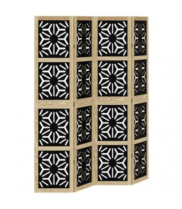 vidaXL Room Divider 4 Panels Brown and Black Solid Wood Paulownia