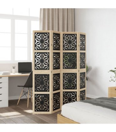 vidaXL Room Divider 4 Panels Brown and Black Solid Wood Paulownia