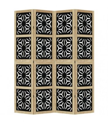 vidaXL Room Divider 4 Panels Brown and Black Solid Wood Paulownia