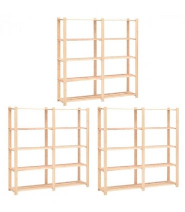 vidaXL 5-Tier Storage Racks 3 pcs 170x38x170 cm Solid Pinewood 500 kg